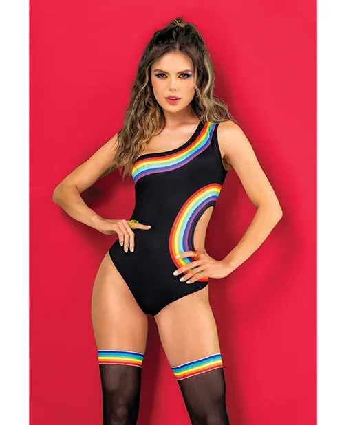 Anal | Mapale Pride One Shoulder Side Cut Out Bodysuit Black Prints