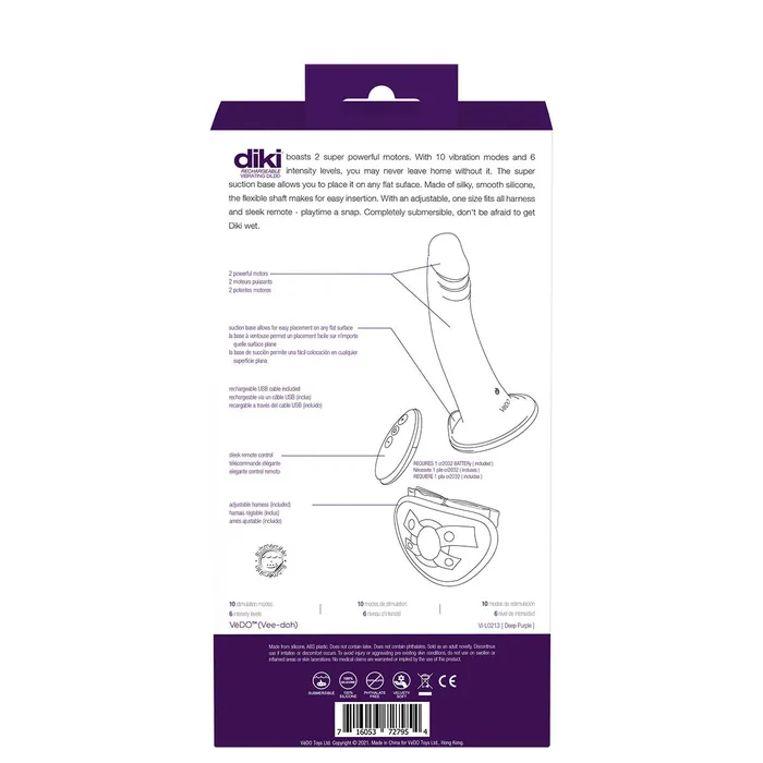 Vibrators | VeDO VeDO Diki Vibrating Dildo W/ Harness Deep Purple