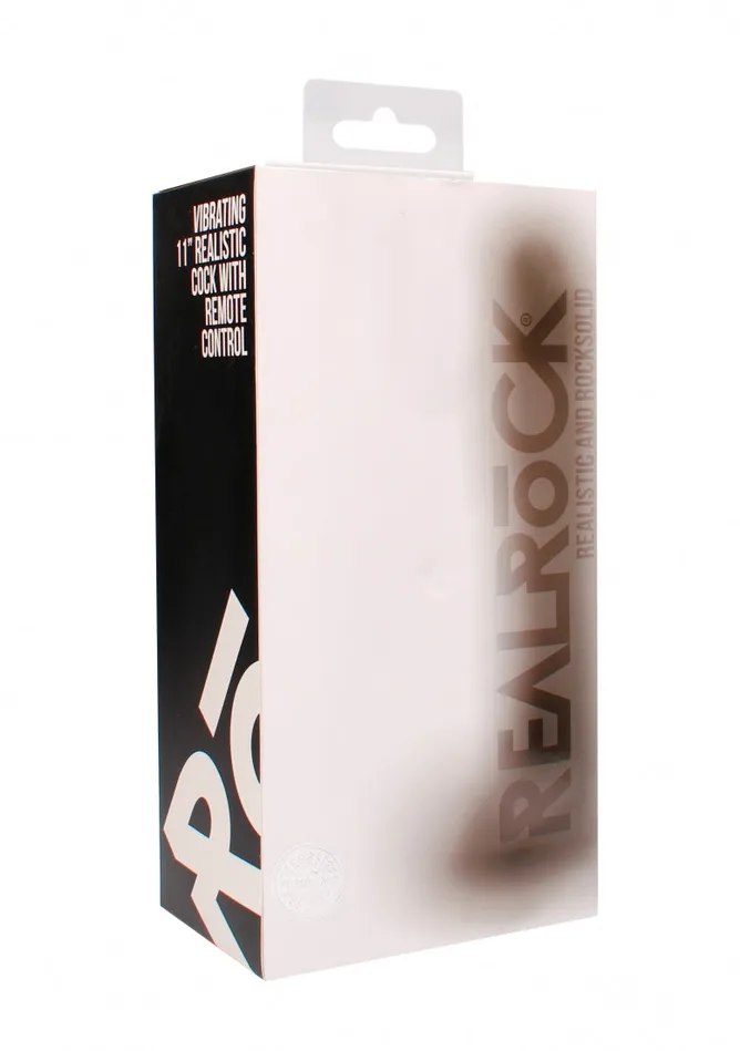 Shots RealRock Female Sex Toys Vibrating Realistic Cock 11 With Scrotum Black