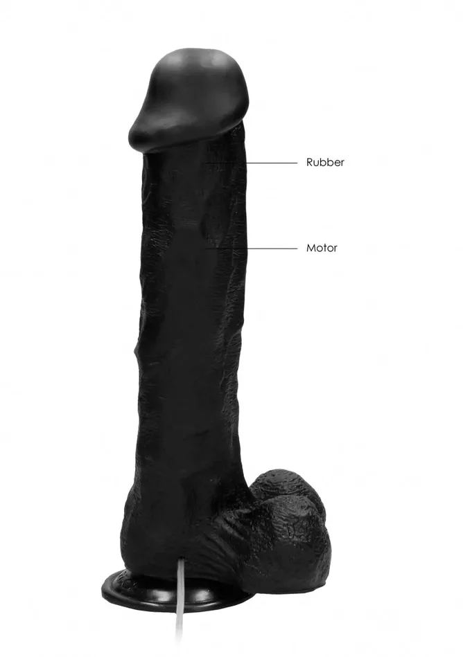 Shots RealRock Female Sex Toys Vibrating Realistic Cock 11 With Scrotum Black