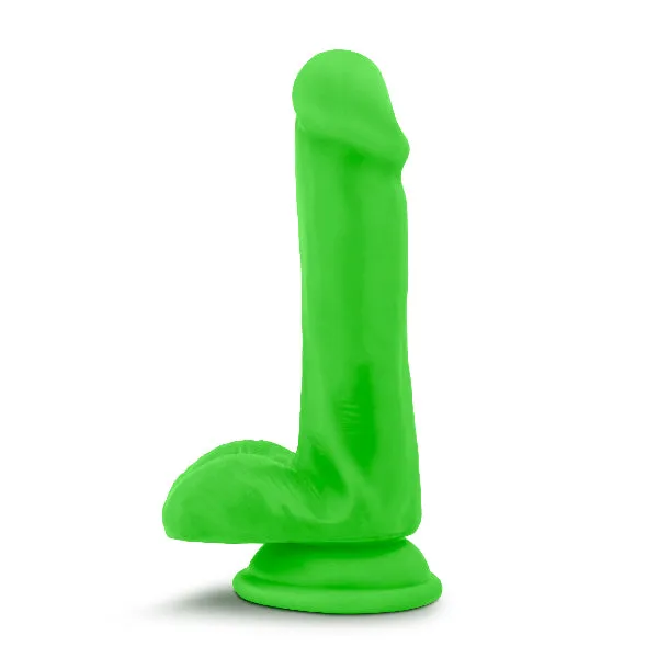 Female Sex Toys Blush Neo Elite 6in Silicone Dual Density Cock with Balls Neon Green