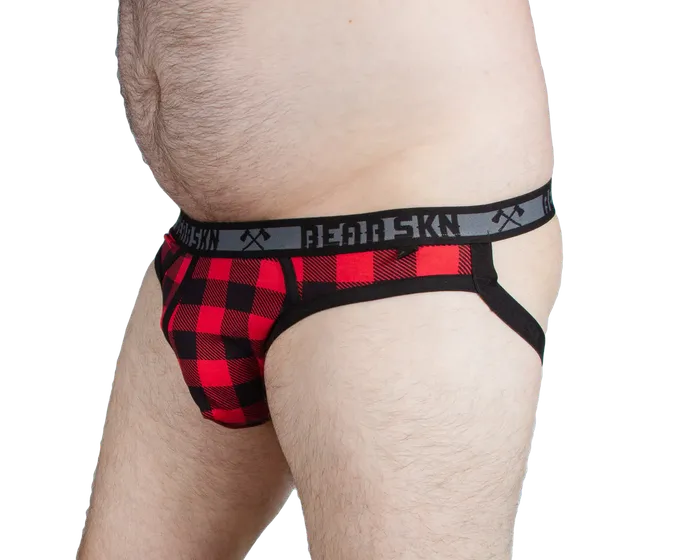 Vibrators Red Backwoods Jock Strap Red Checkered Bear Skn