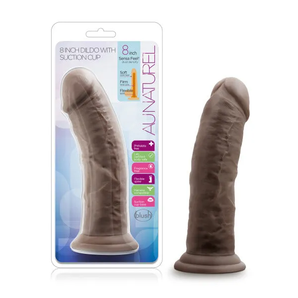 Blush Novelties Female Sex Toys Au Naturel 8in Dildo With Suction Cup Chocolate